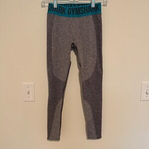 Gymshark Flex Seamless High Waisted Leggings Grey Teal Womens Small GLLG3904